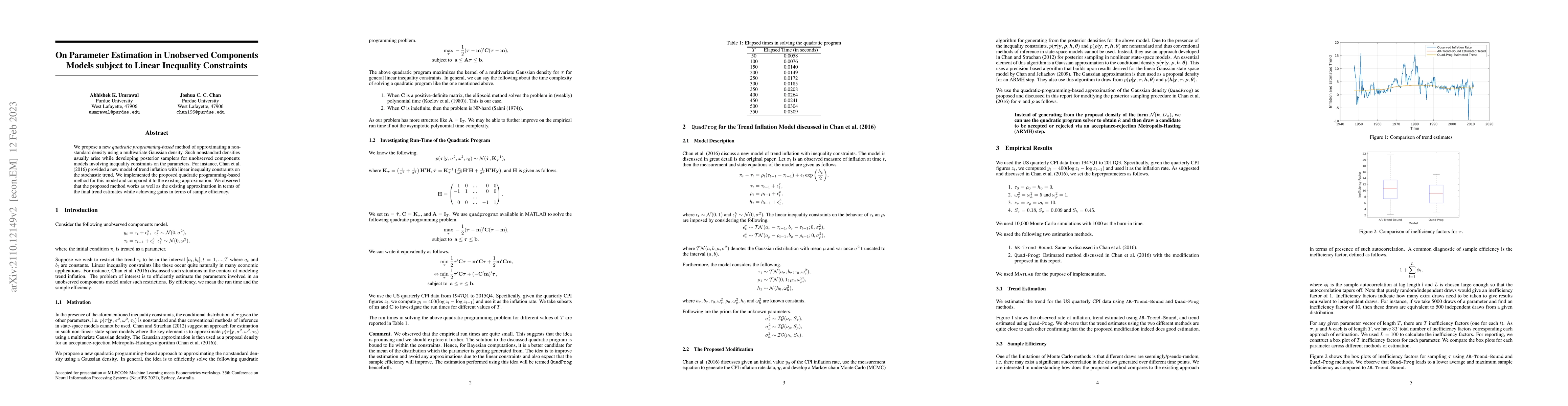 Thumbnail for On Parameter Estimation in Unobserved Components Models subject to
  Linear Inequality Constraints
