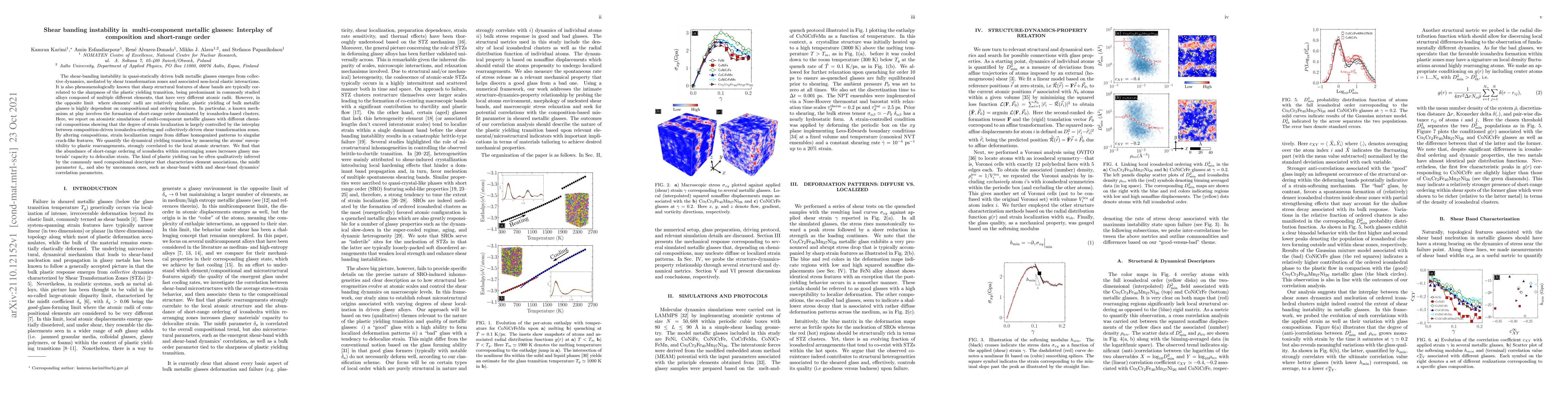 Thumbnail for Shear banding instability in \remove{high entropy} multi-component
  metallic glasses: Interplay of composition and short-range order}