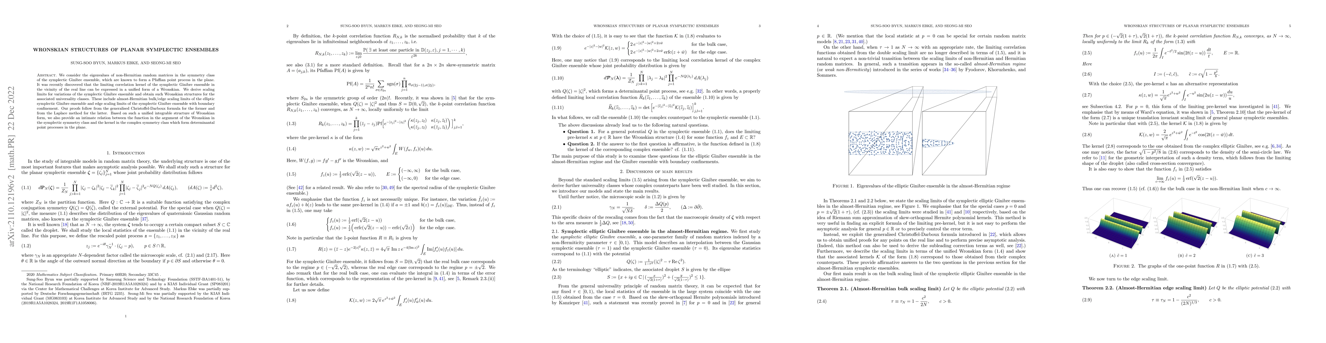 Thumbnail for Wronskian structures of planar symplectic ensembles