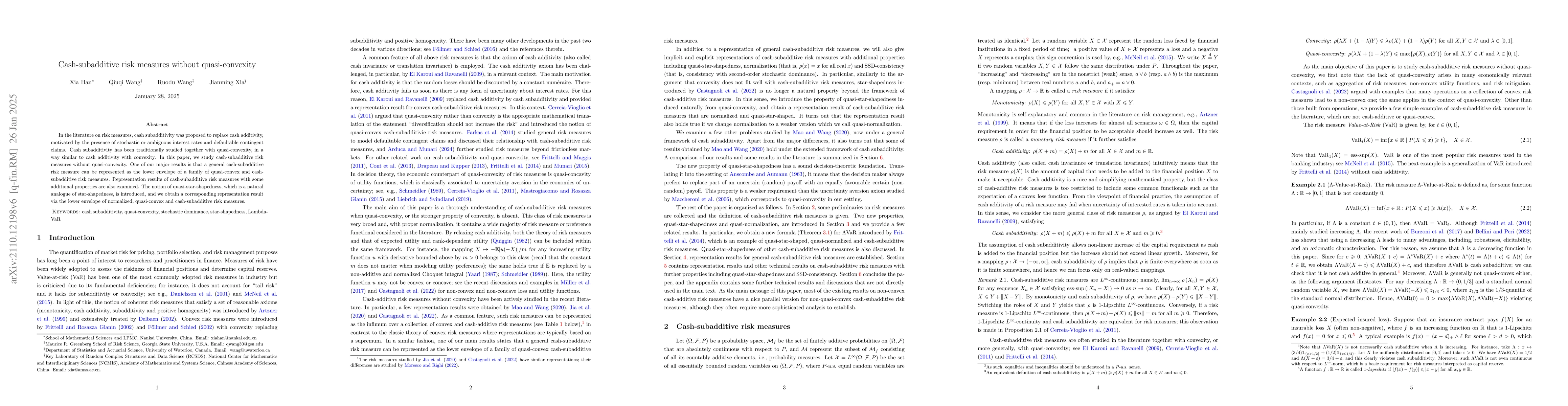 Thumbnail for Cash-subadditive risk measures without quasi-convexity
