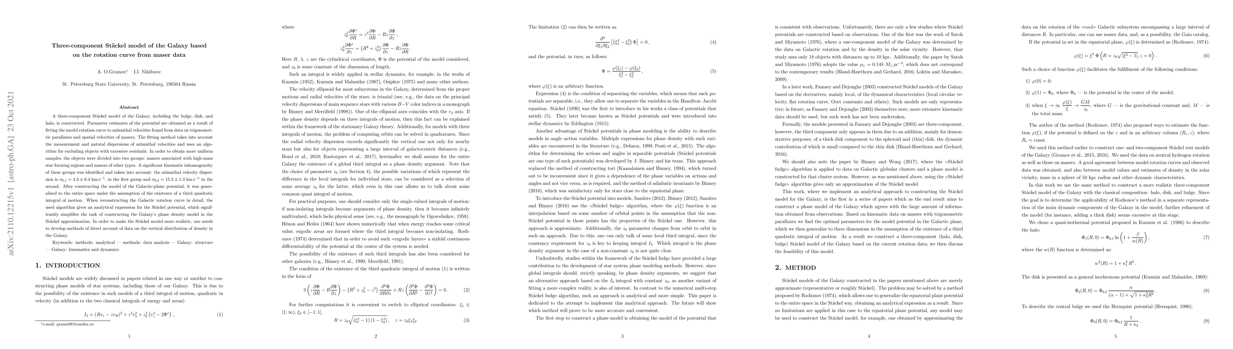 Thumbnail for Three-component Stackel model of the Galaxy based on the rotation curve
  from maser data