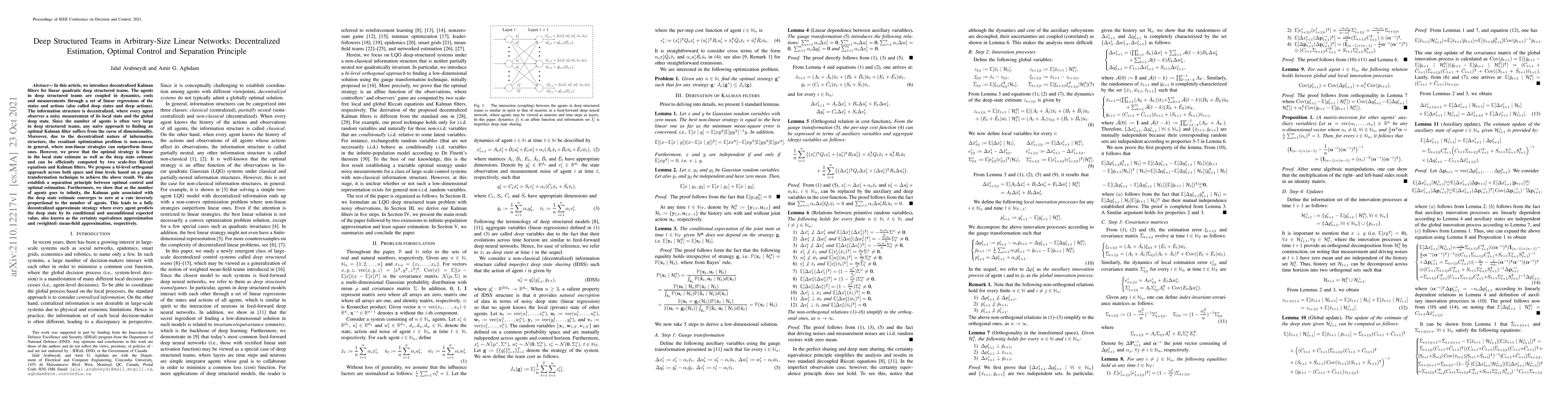 Thumbnail for Deep Structured Teams in Arbitrary-Size Linear Networks: Decentralized
  Estimation, Optimal Control and Separation Principle