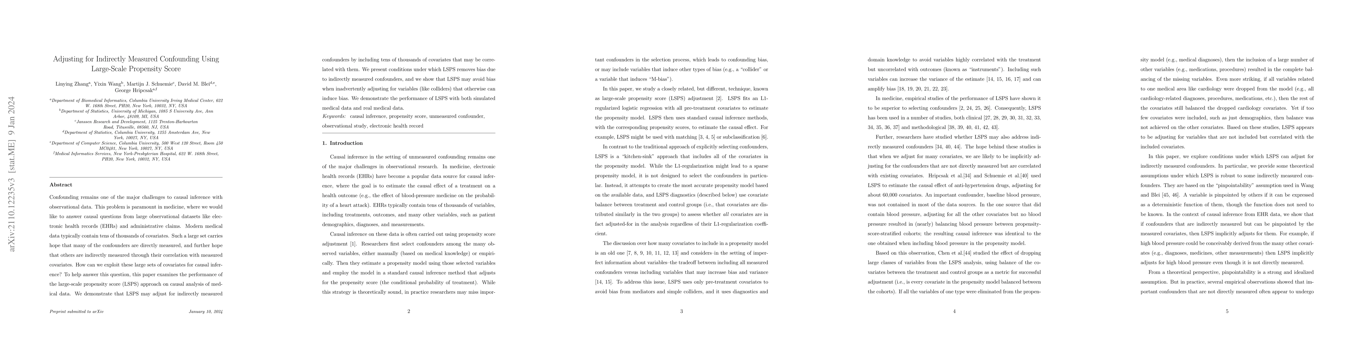 Thumbnail for Adjusting for indirectly measured confounding using large-scale
  propensity scores
