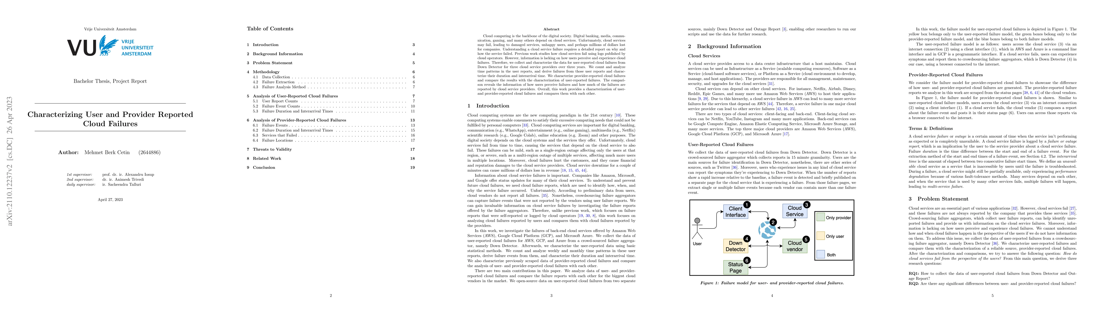Thumbnail for Characterizing User and Provider Reported Cloud Failures