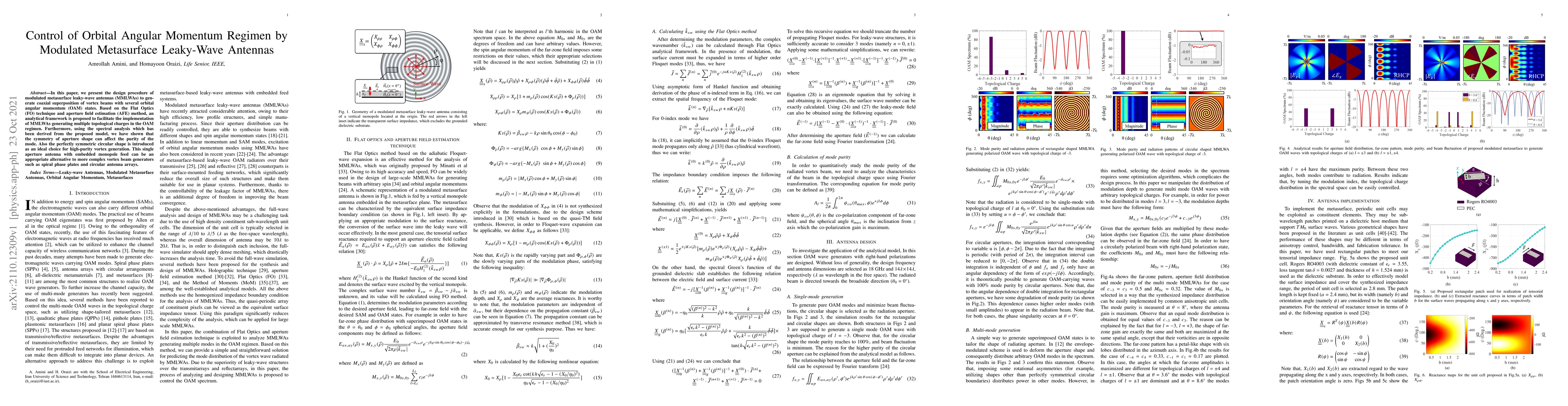 Thumbnail for Control of Orbital Angular Momentum Regimen by Modulated Metasurface
  Leaky-Wave Antennas