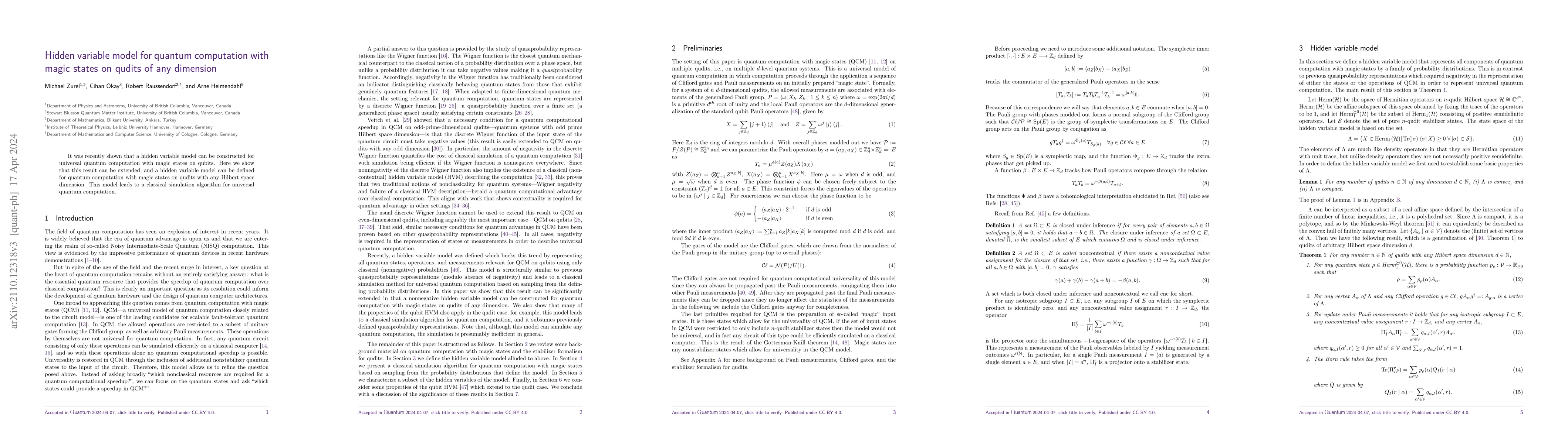 Thumbnail for Hidden variable model for quantum computation with magic states on
  qudits of any dimension