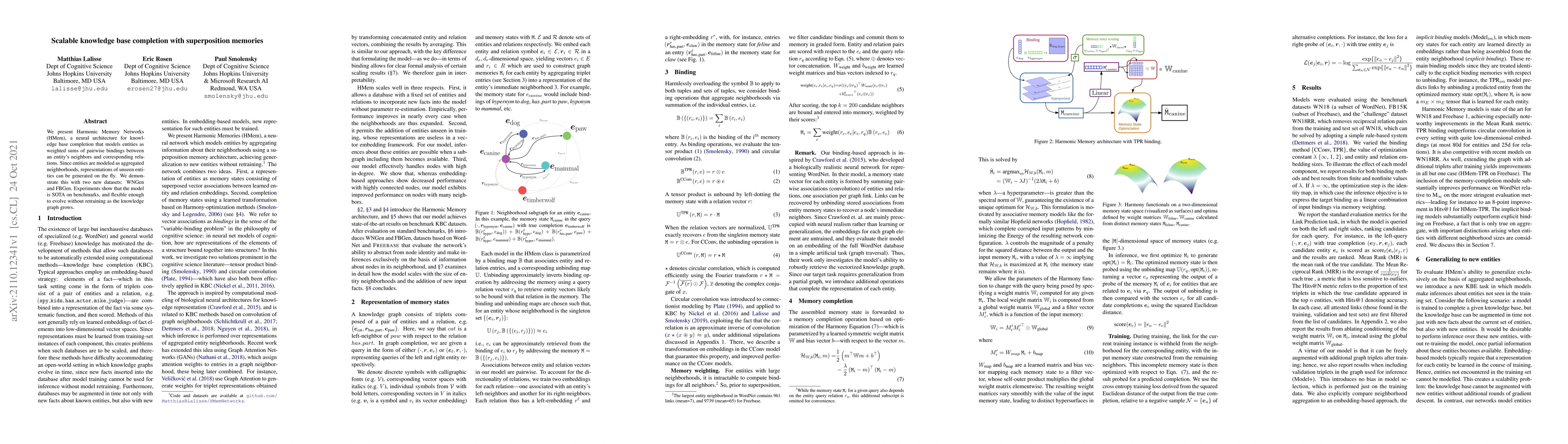 Thumbnail for Scalable knowledge base completion with superposition memories