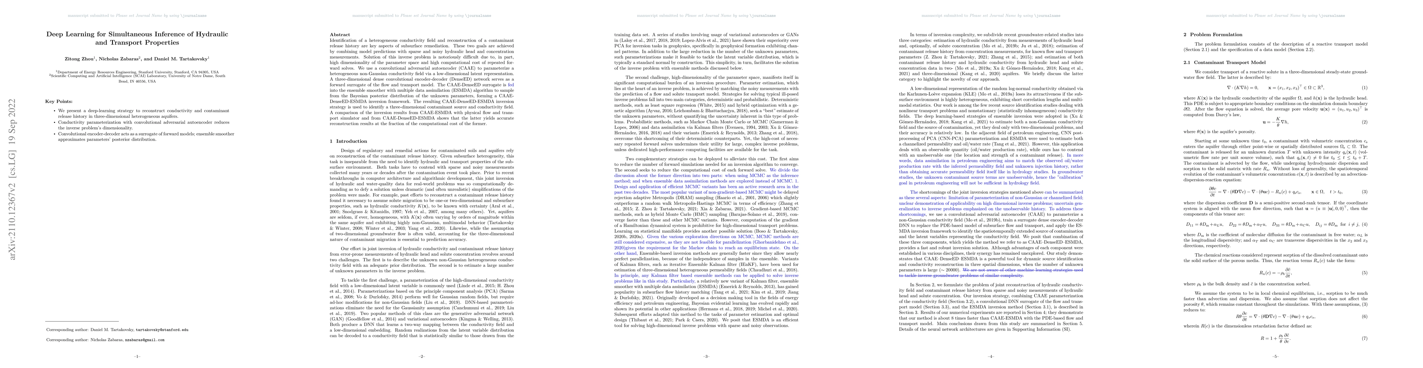 Thumbnail for Deep Learning for Simultaneous Inference of Hydraulic and Transport
  Properties