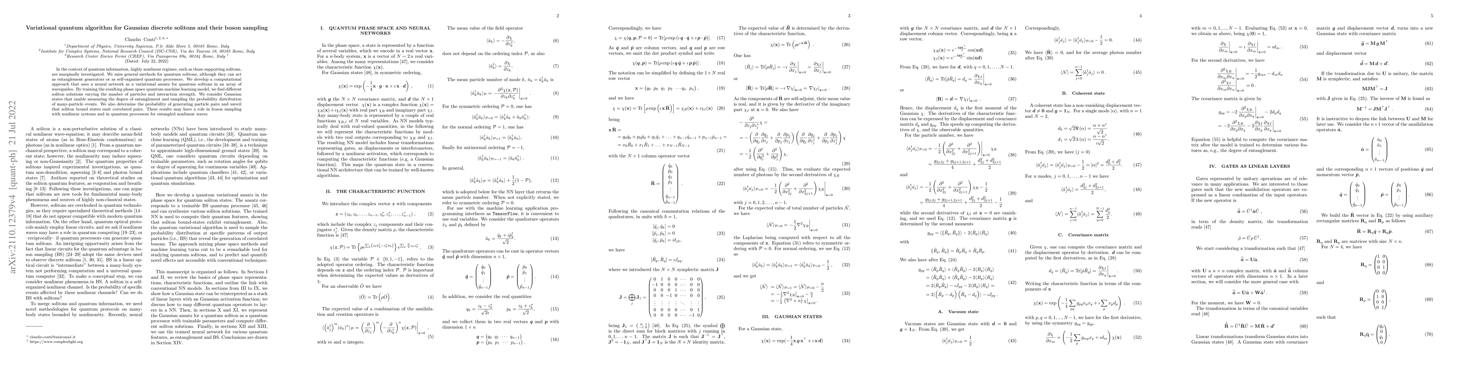Thumbnail for Variational quantum algorithm for Gaussian discrete solitons and their
  boson sampling