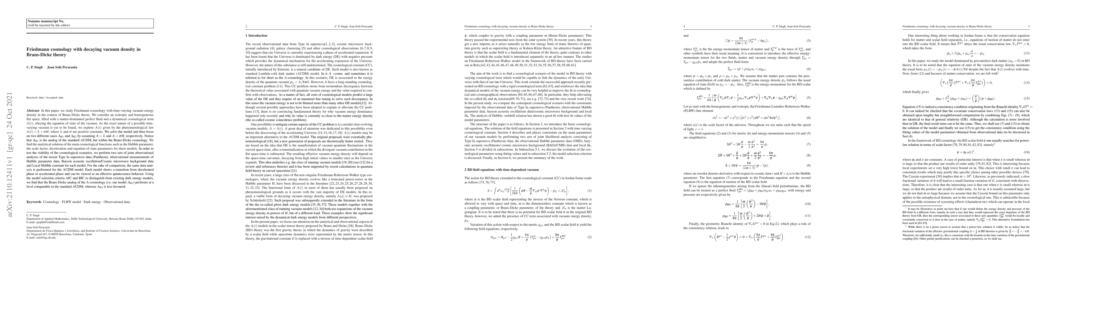 Thumbnail for Friedmann cosmology with decaying vacuum density in Brans-Dicke theory