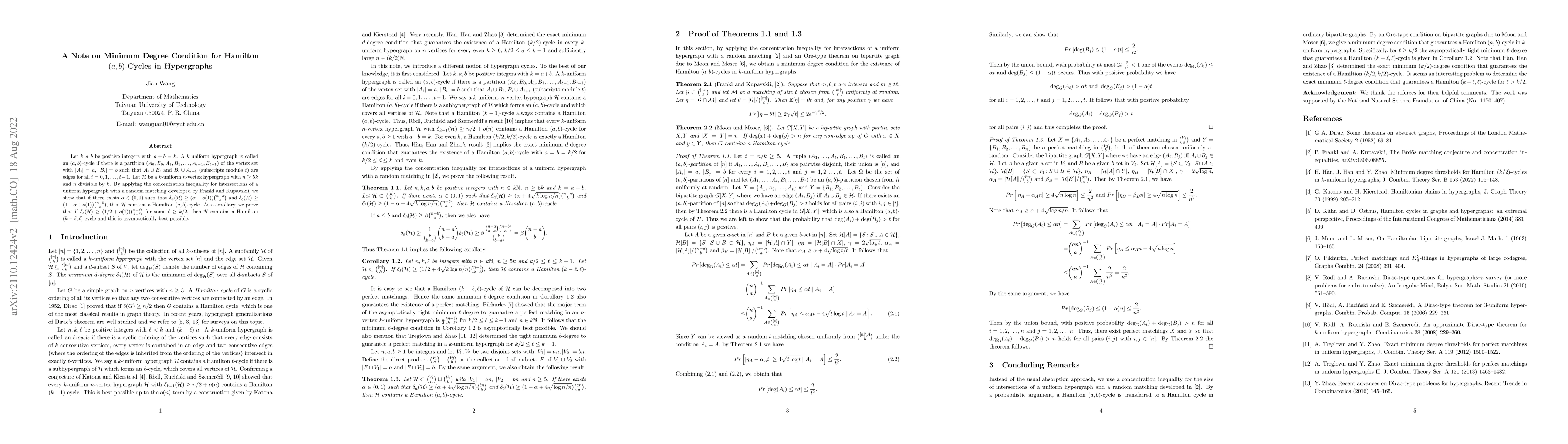Thumbnail for A Note on Minimum Degree Condition for Hamiltonian $(a,b)$-Cycles in
  Hypergraphs