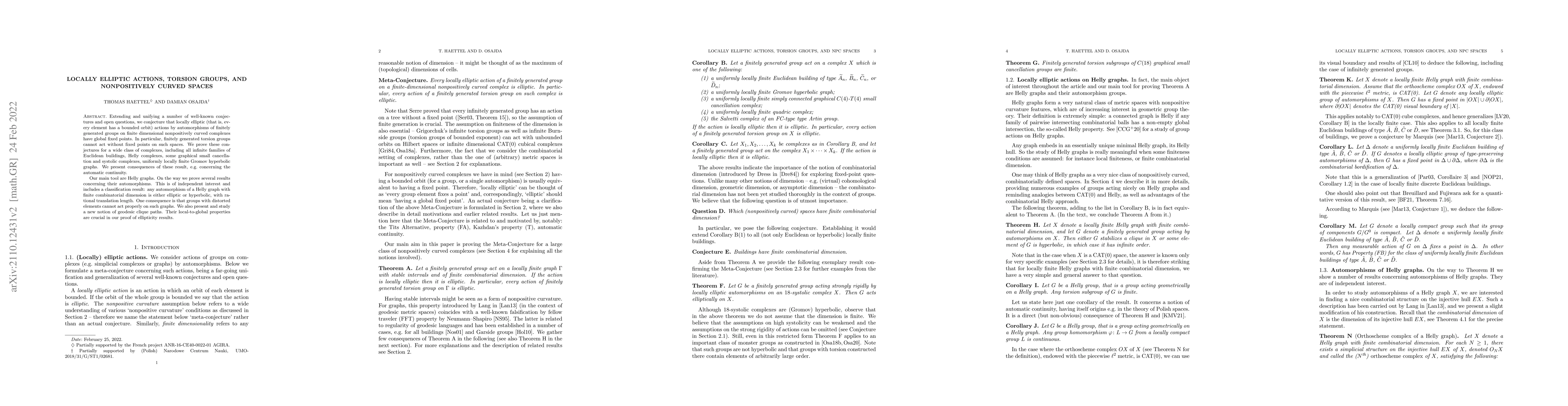Thumbnail for Locally elliptic actions, torsion groups, and nonpositively curved
  spaces