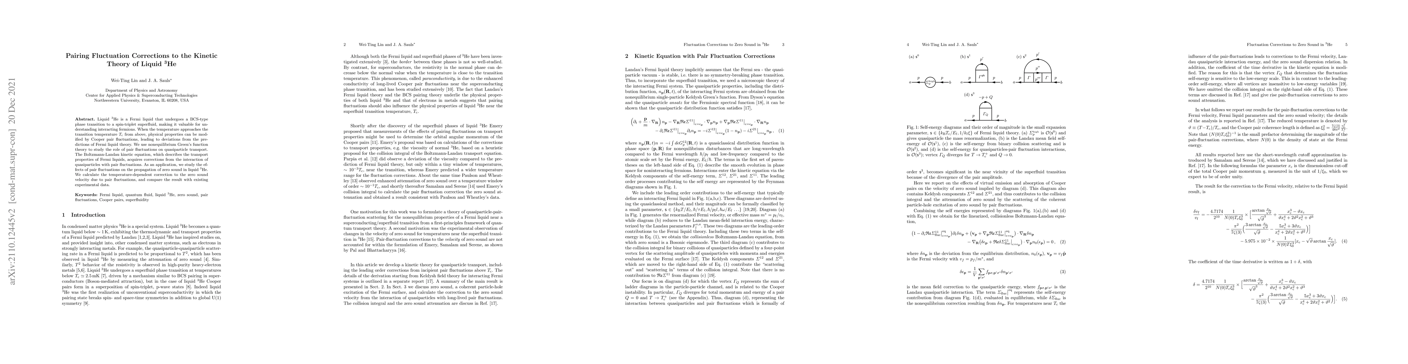 Thumbnail for Pairing Fluctuation Corrections to the Kinetic Theory of Liquid
  $^3\mathrm{He}$