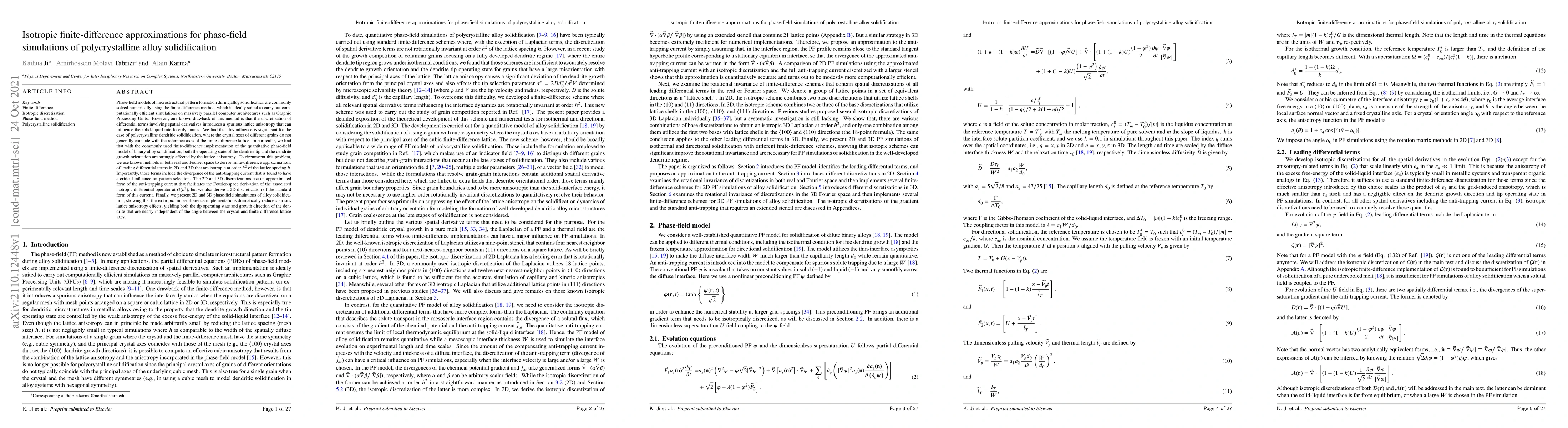 Thumbnail for Isotropic finite-difference approximations for phase-field simulations
  of polycrystalline alloy solidification