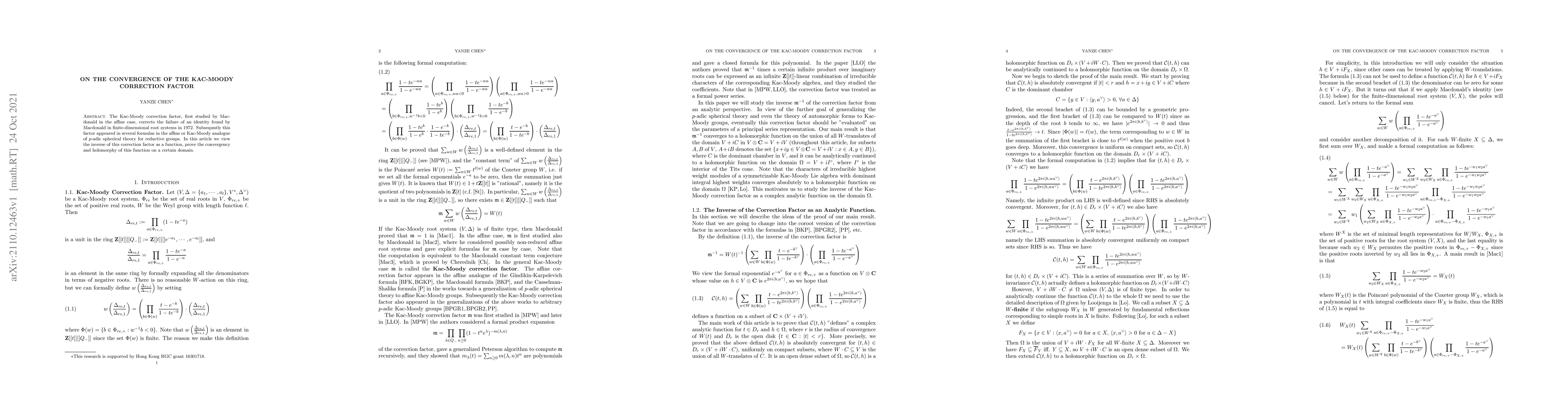 Thumbnail for On the convergence of the Kac-Moody Correction Factor