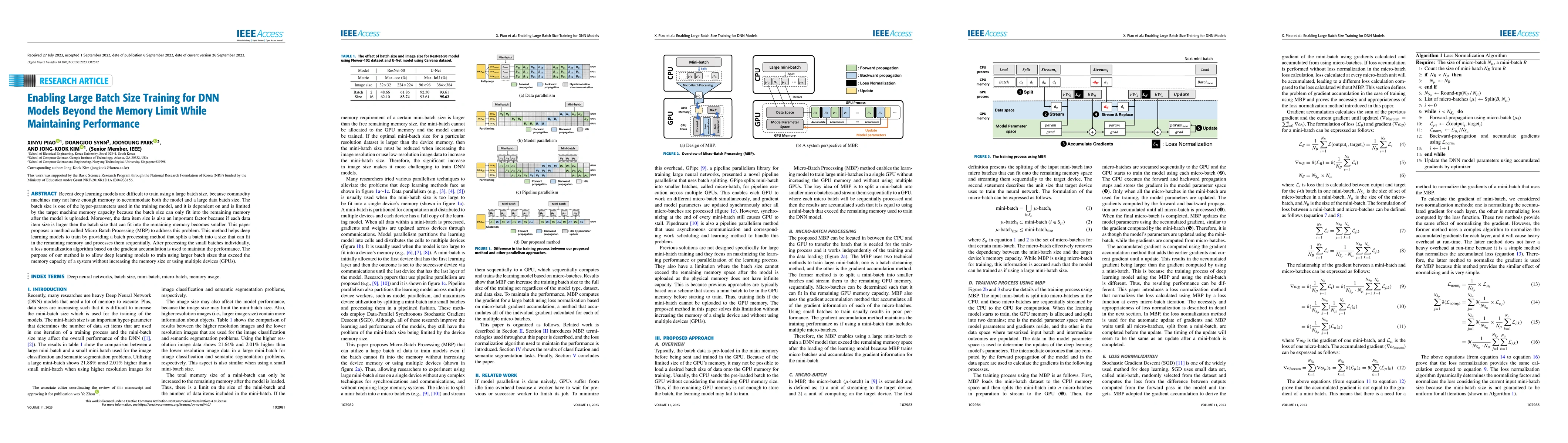 Thumbnail for Enabling Large Batch Size Training for DNN Models Beyond the Memory
  Limit While Maintaining Performance