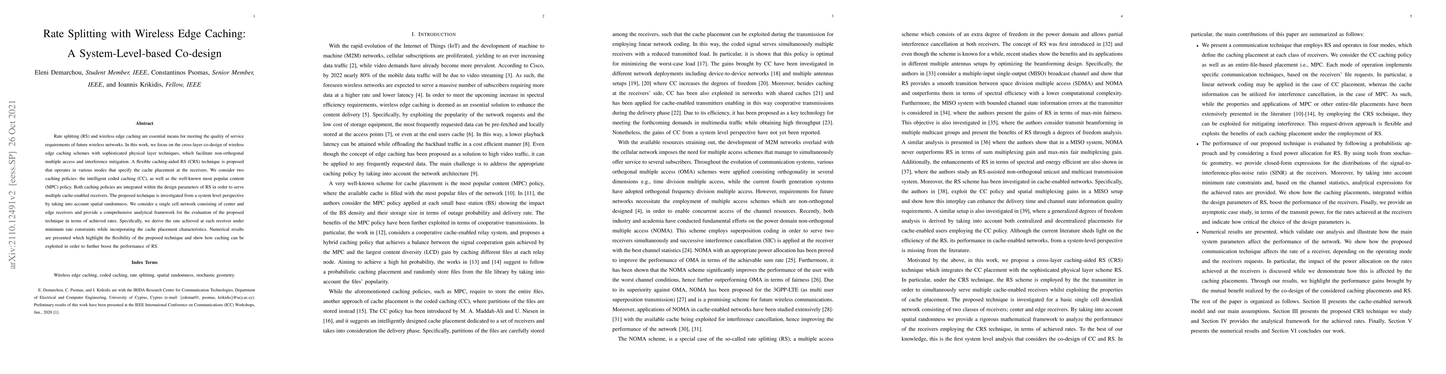 Thumbnail for Rate Splitting with Wireless Edge Caching: A System-Level-based
  Co-design