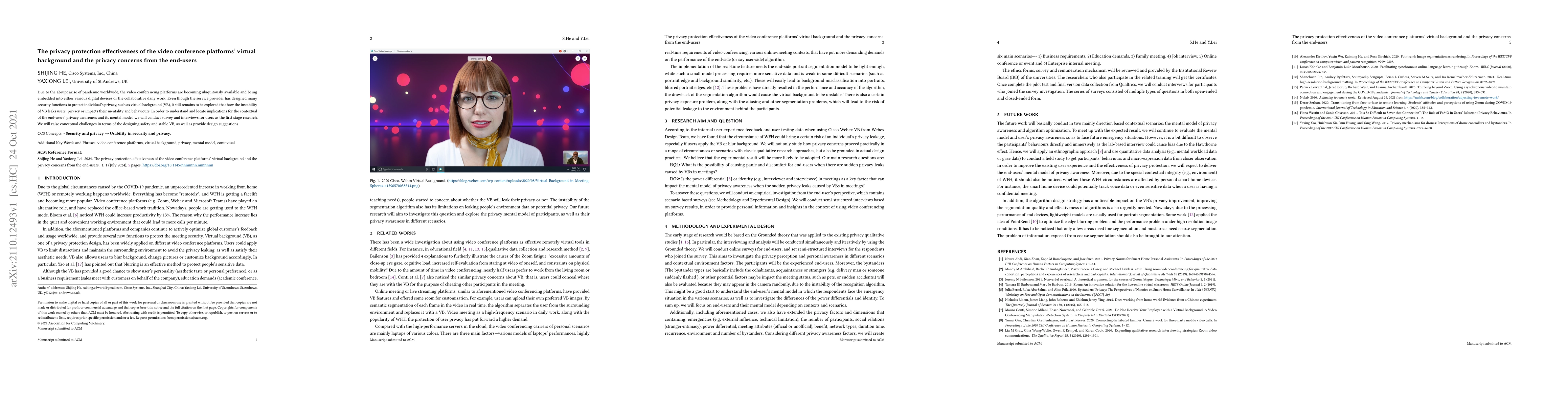 Thumbnail for The privacy protection effectiveness of the video conference platforms'
  virtual background and the privacy concerns from the end-users