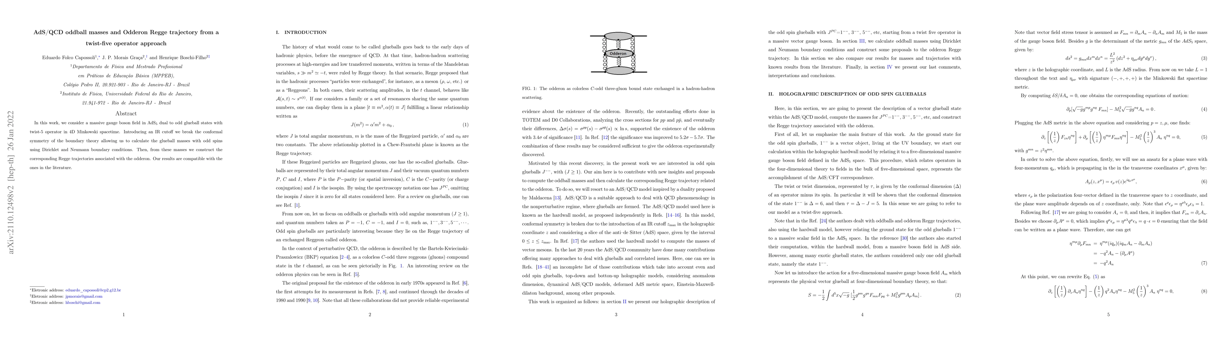 Thumbnail for AdS/QCD oddball masses and Odderon Regge trajectory from a twist-five
  operator approach