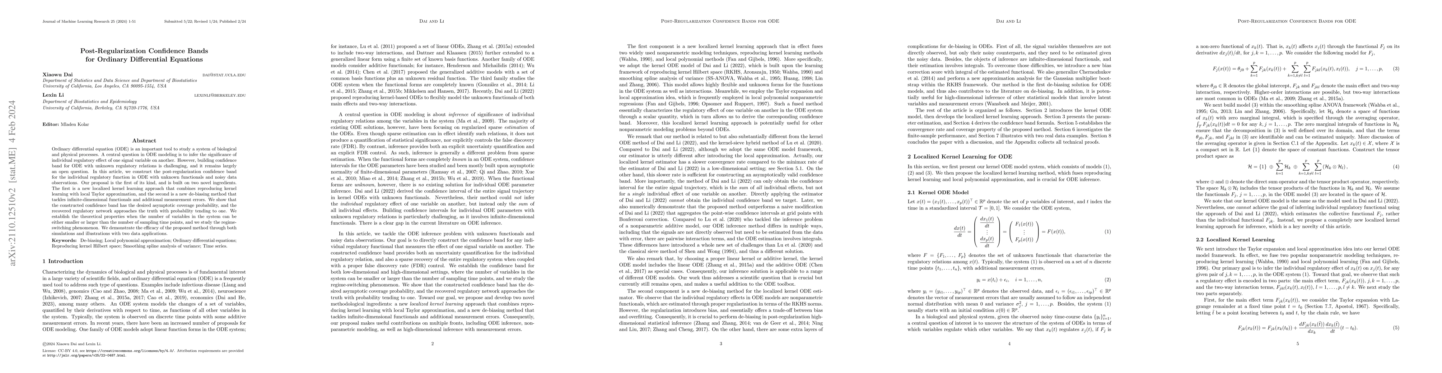 Thumbnail for Post-Regularization Confidence Bands for Ordinary Differential Equations