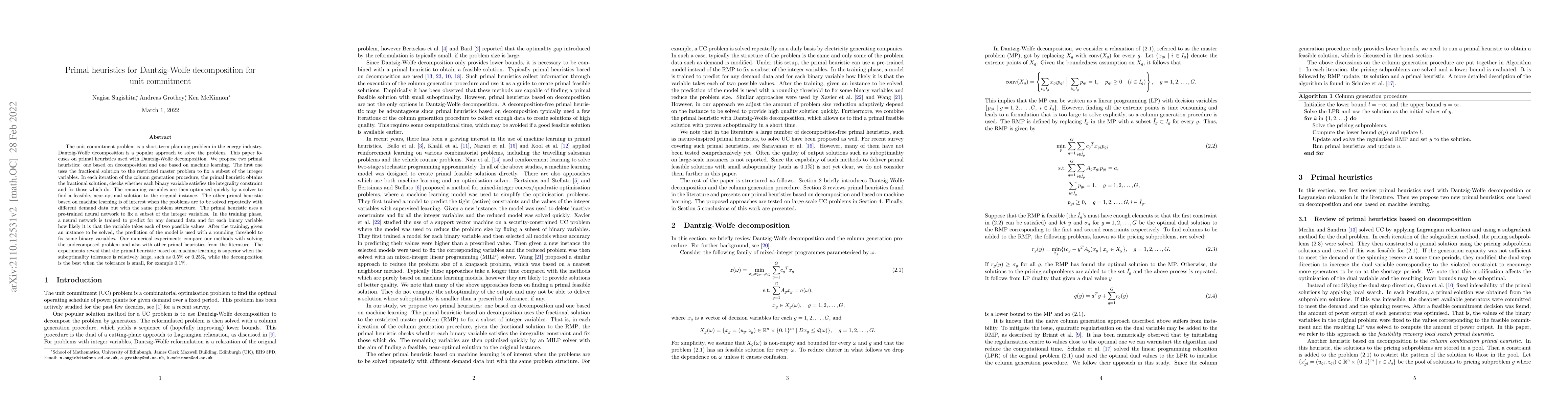 Thumbnail for Primal heuristics for Dantzig-Wolfe decomposition for unit commitment