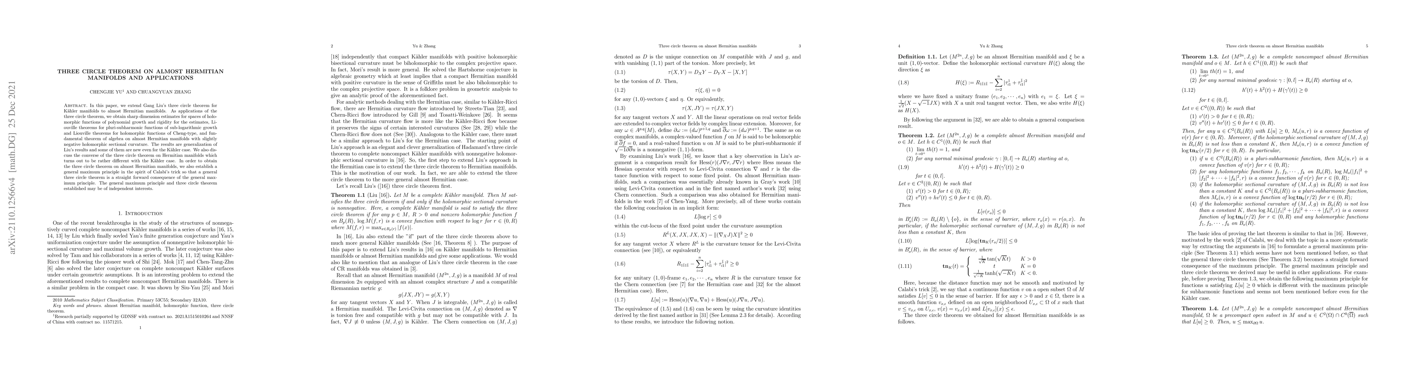 Thumbnail for Three circle theorem on almost Hermitian manifolds and applications