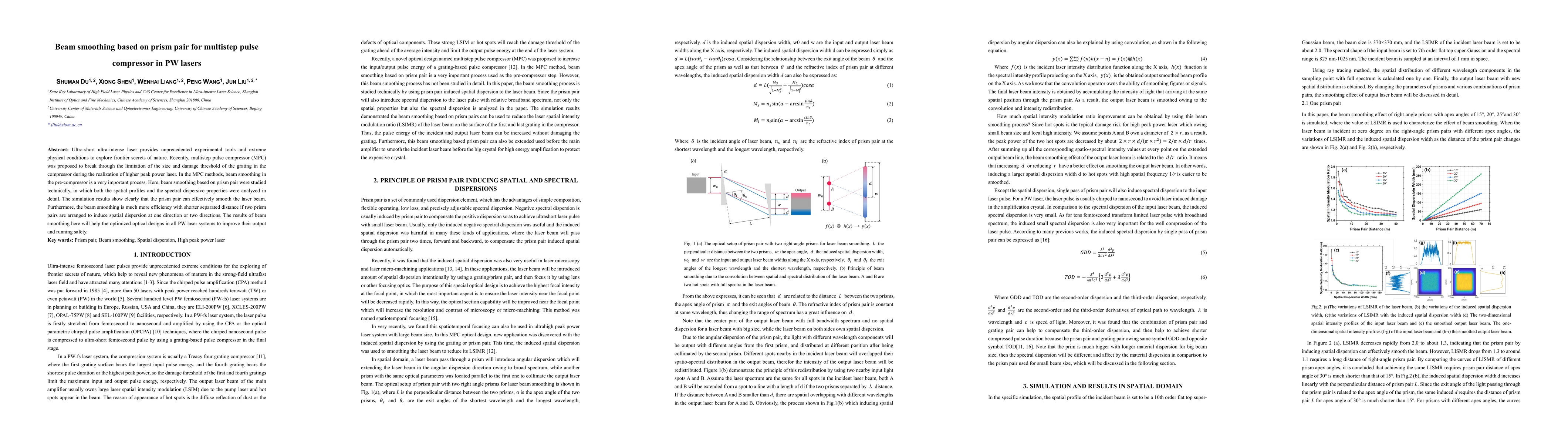 Thumbnail for Beam smoothing based on prism pair for multistep pulse compressor in PW
  lasers