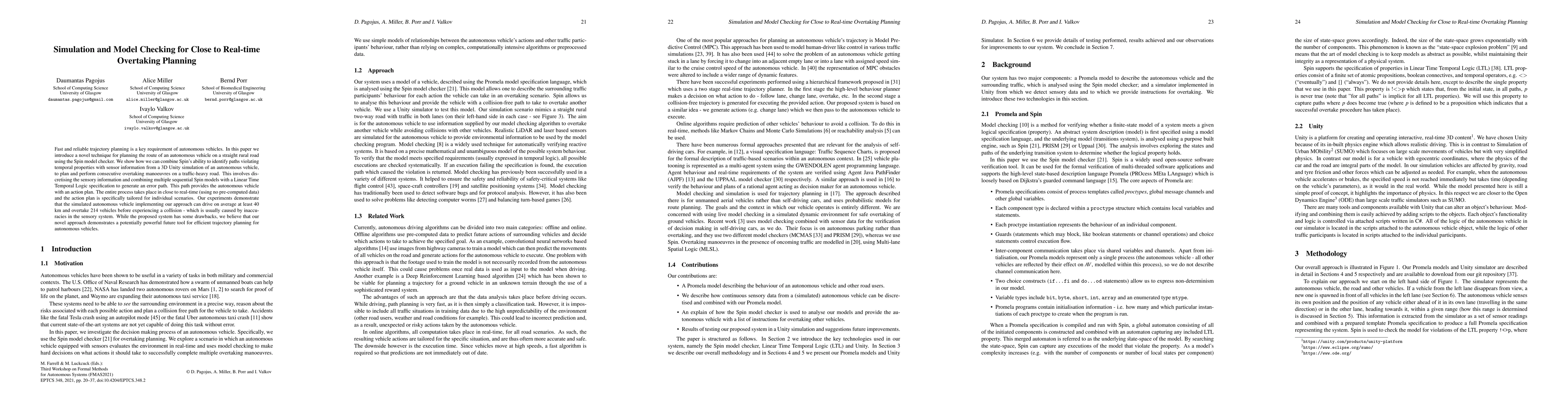 Thumbnail for Simulation and Model Checking for Close to Realtime Overtaking Planning