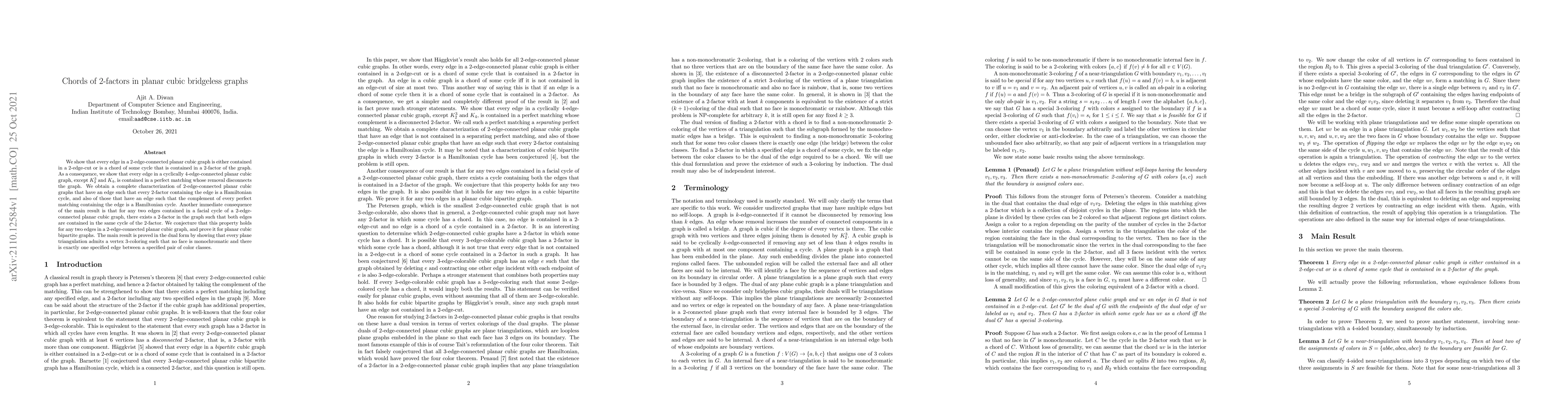 Thumbnail for Chords of 2-factors in planar cubic bridgeless graphs