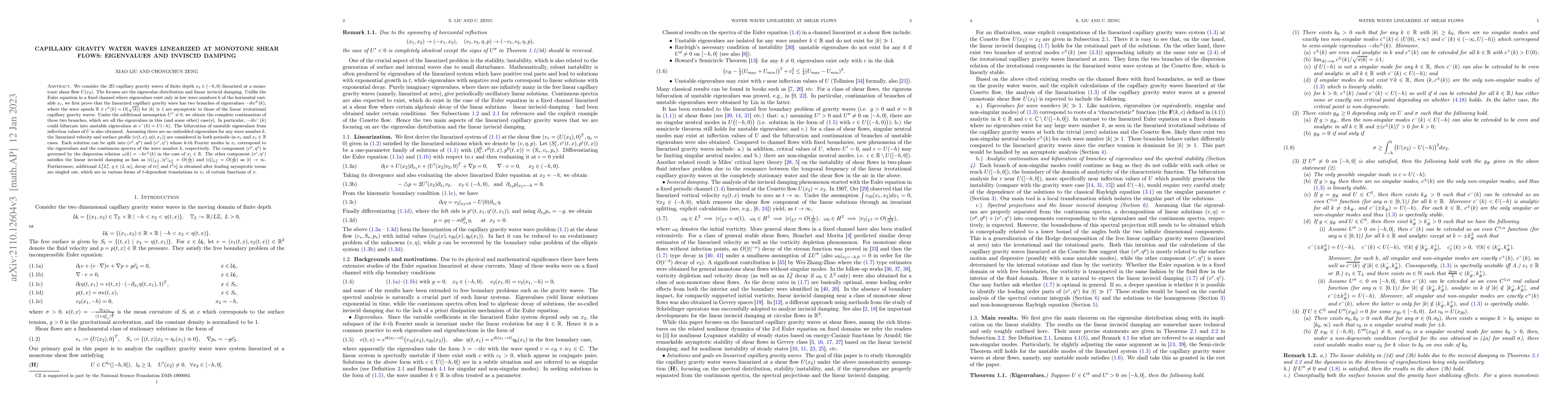 Thumbnail for Capillary gravity water waves linearized at monotone shear flows:
  eigenvalues and inviscid damping