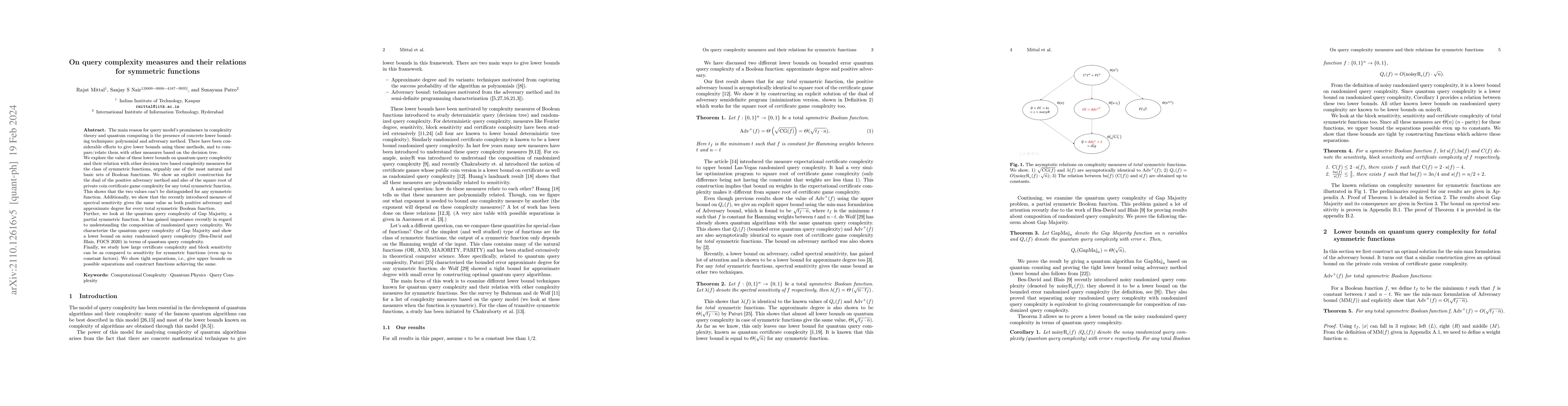 Thumbnail for On query complexity measures and their relations for symmetric functions