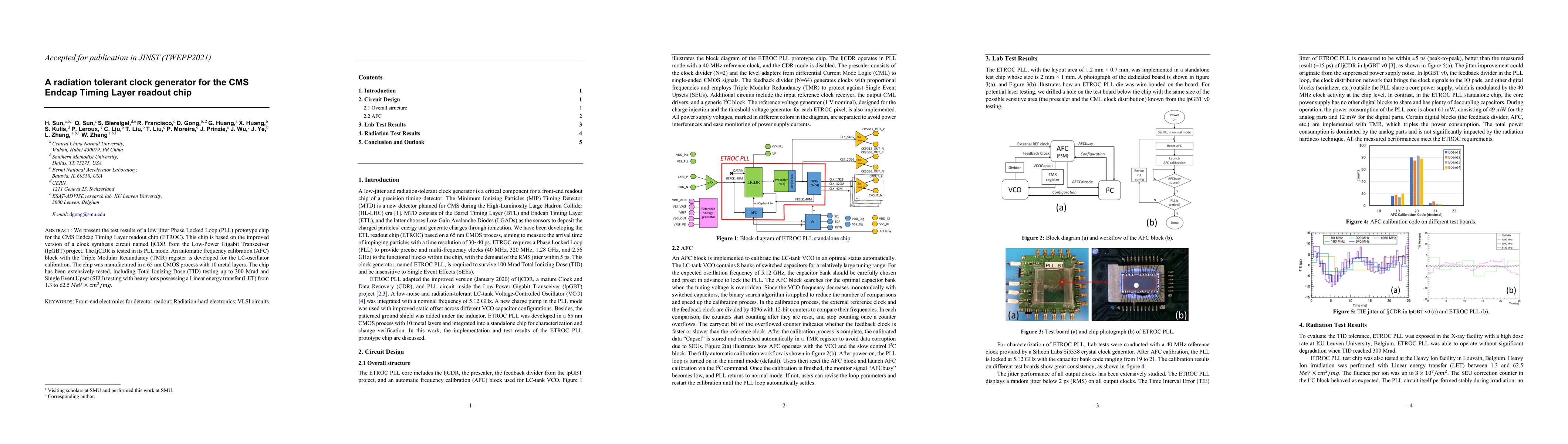 Thumbnail for A radiation tolerant clock generator for the CMS Endcap Timing Layer
  readout chip