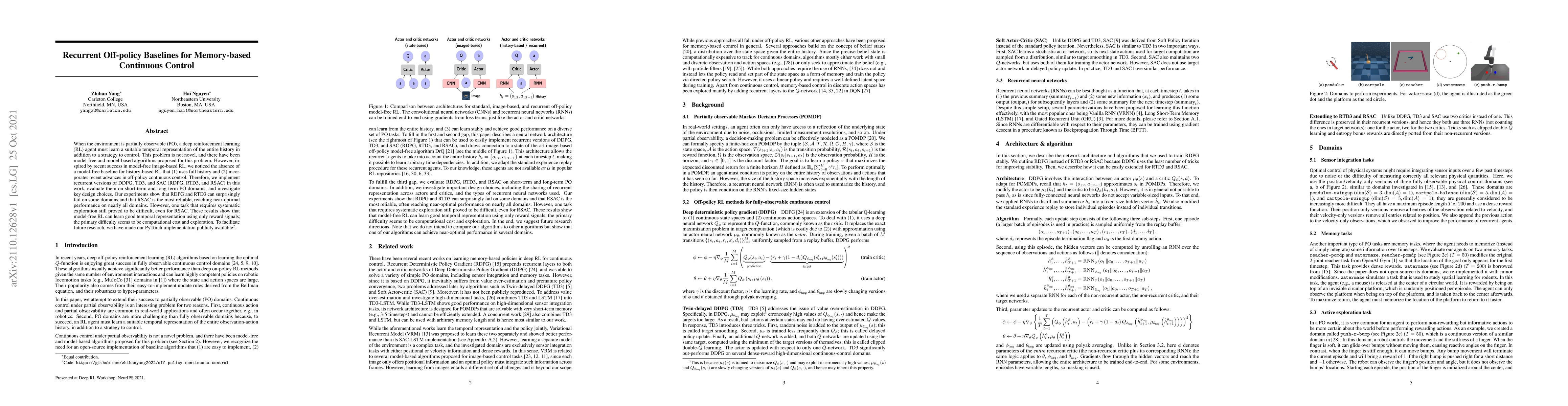 Thumbnail for Recurrent Off-policy Baselines for Memory-based Continuous Control