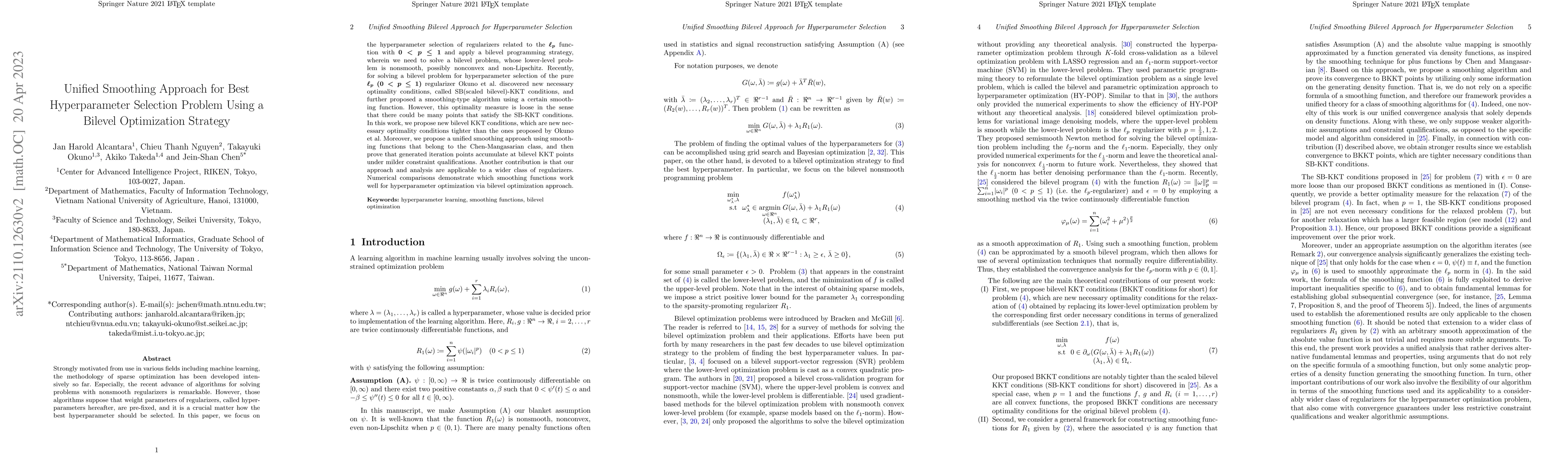 Thumbnail for Unified Smoothing Approach for Best Hyperparameter Selection Problem
  Using a Bilevel Optimization Strategy