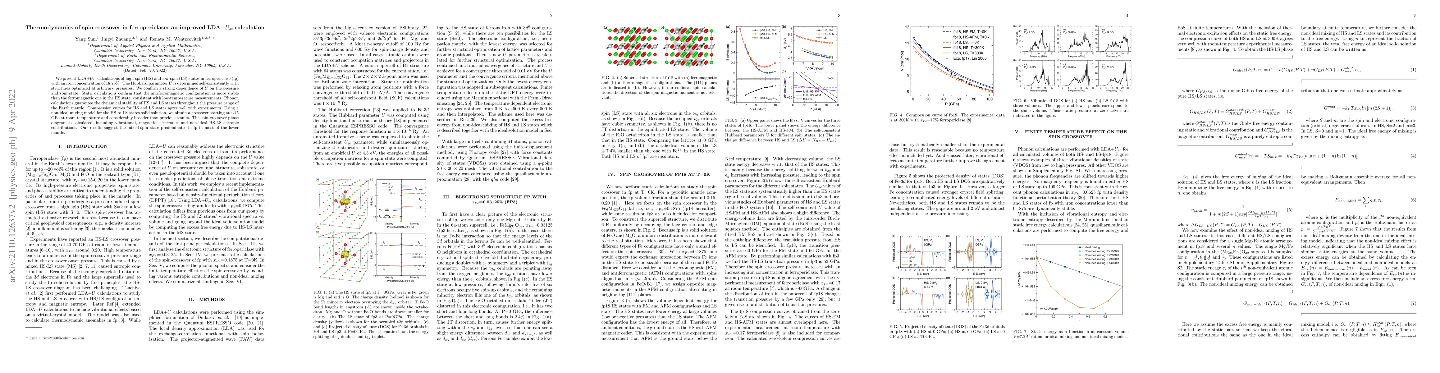 Thumbnail for Thermodynamics of spin crossover in ferropericlase: an improved
  LDA+$U_{sc}$ calculation
