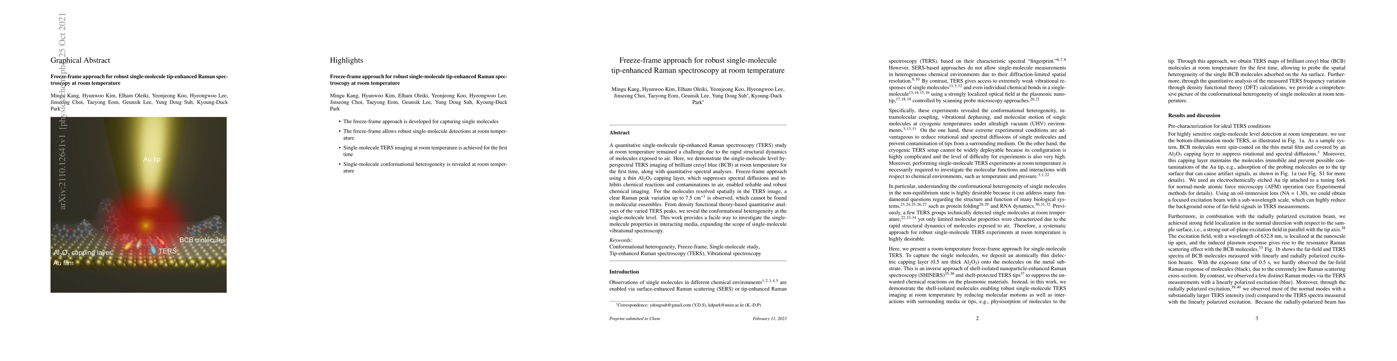 Thumbnail for Freeze-frame approach for robust single-molecule tip-enhnaced Raman
  spectroscopy at room temperature