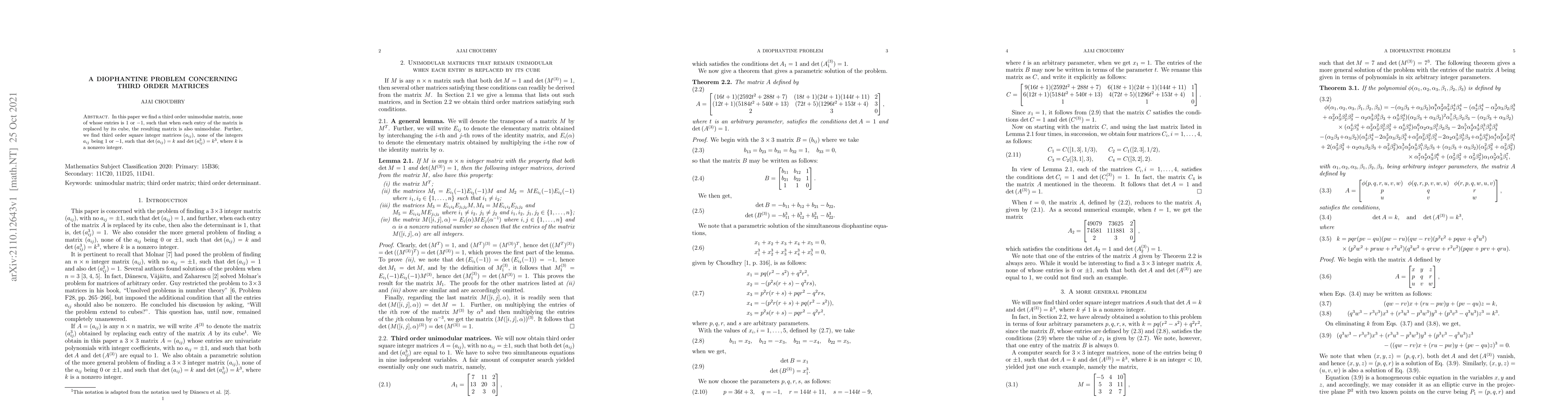 Thumbnail for A diophantine problem concerning third order matrices