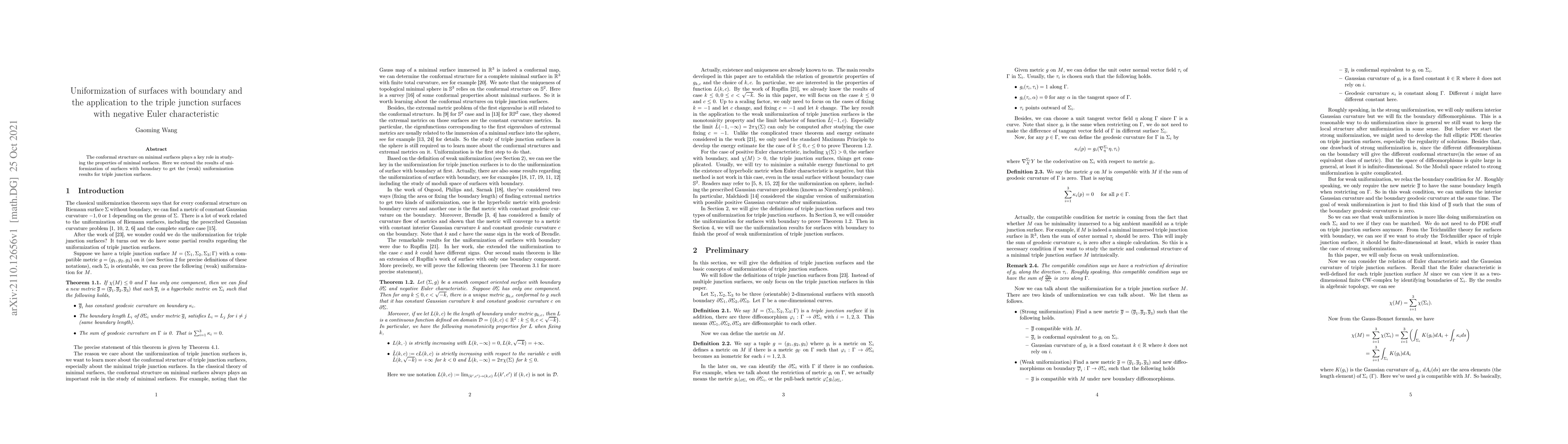 Thumbnail for Uniformization of surfaces with boundary and the application to the
  triple junction surfaces with negative Euler characteristic