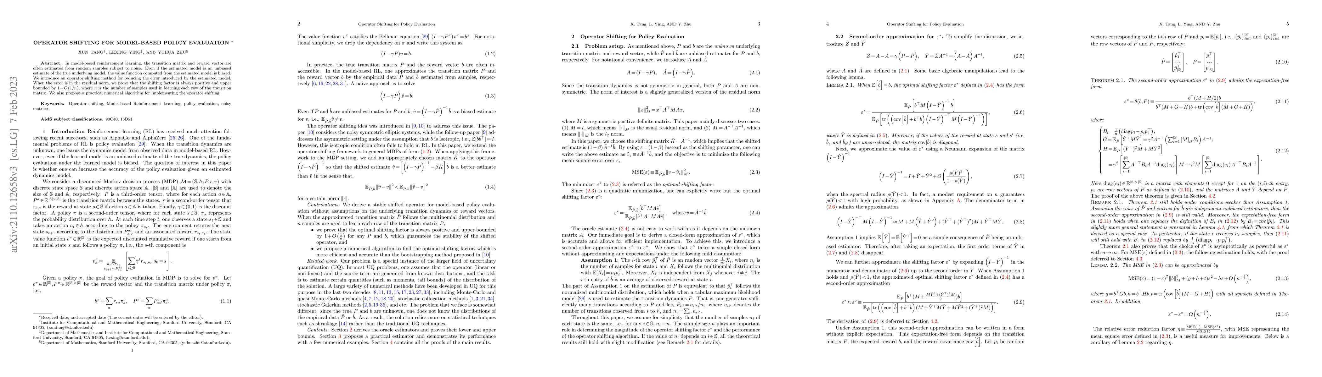 Thumbnail for Operator Shifting for Model-based Policy Evaluation