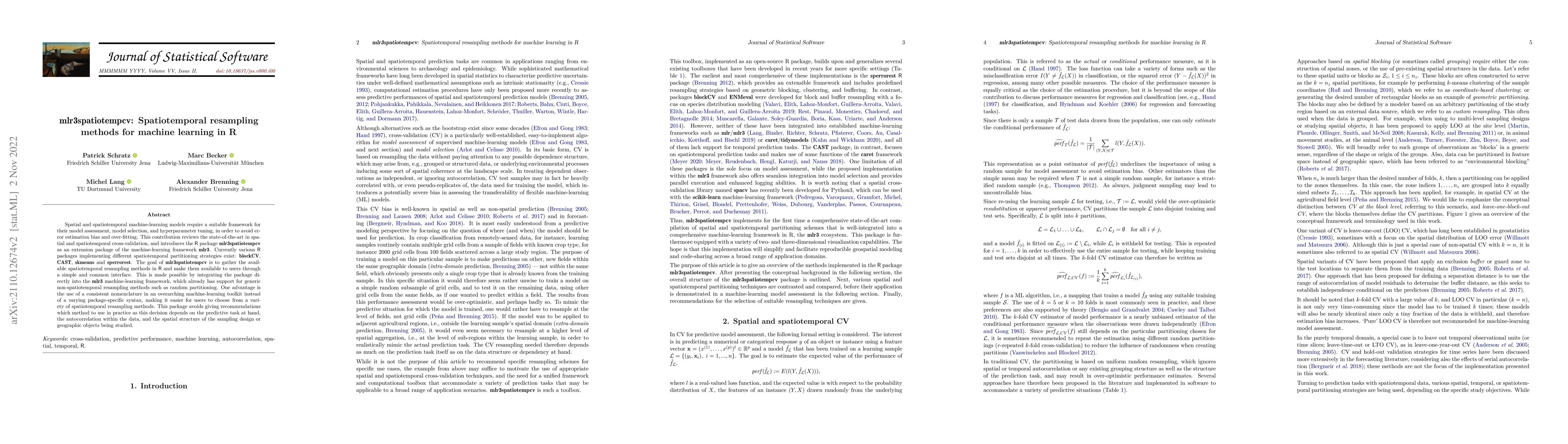 Thumbnail for mlr3spatiotempcv: Spatiotemporal resampling methods for machine learning
  in R