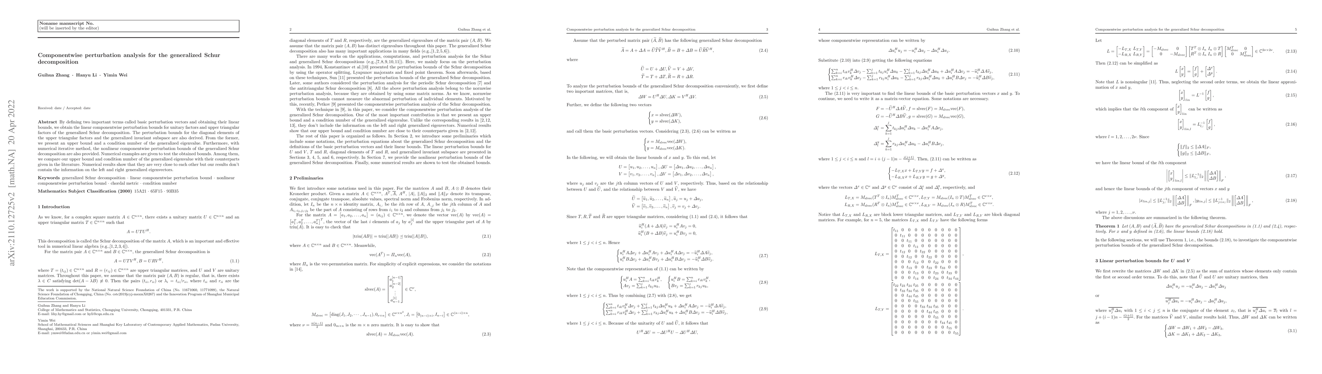 Thumbnail for Componentwise perturbation analysis for the generalized Schur
  decomposition