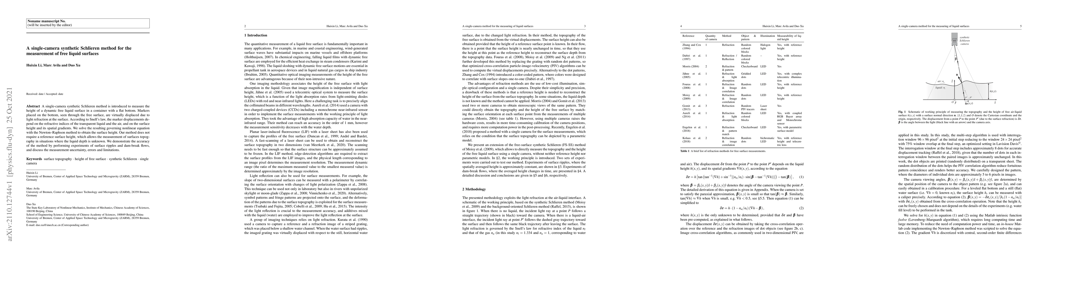 Thumbnail for A single-camera synthetic Schlieren method for the measurement of free
  liquid surfaces