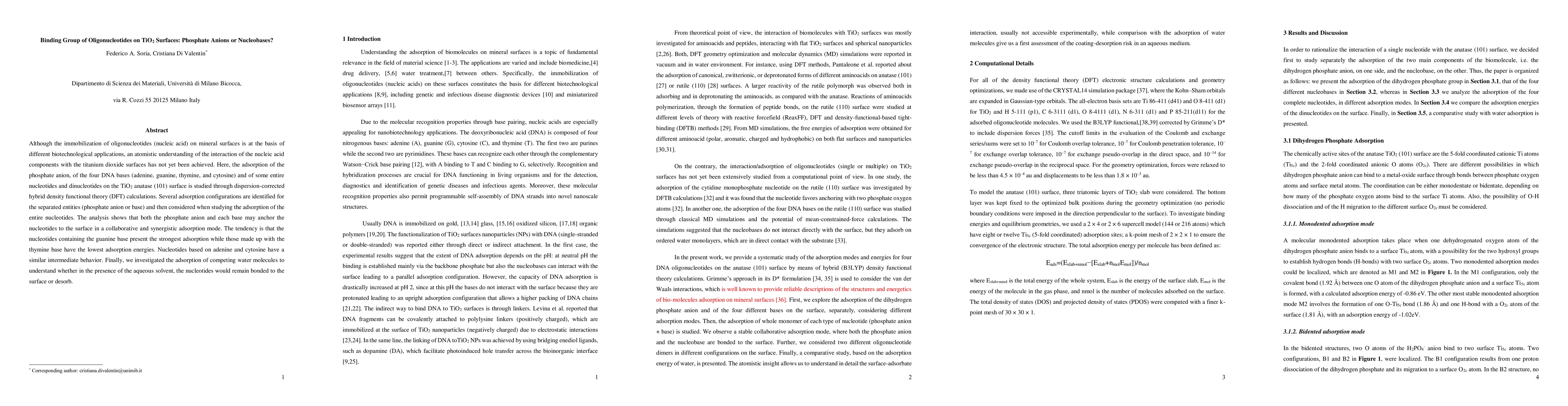 Thumbnail for Binding Group of Oligonucleotides on TiO 2 Surfaces: Phosphate Anions or
  Nucleobases?