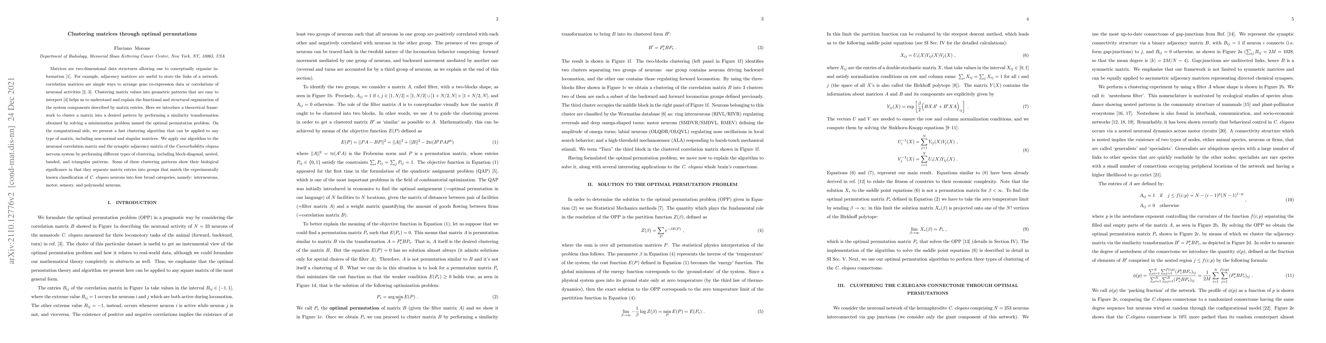 Thumbnail for Clustering matrices through optimal permutations