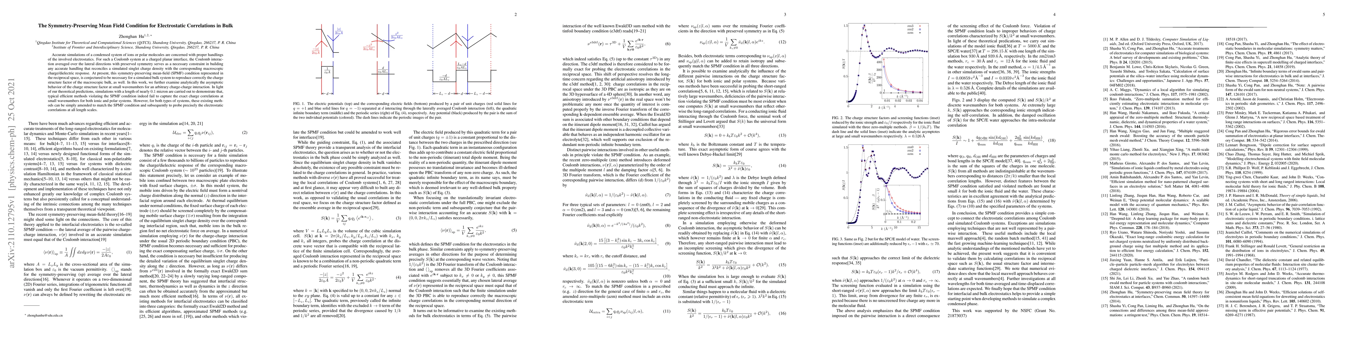 Thumbnail for The Symmetry-Preserving Mean Field Condition for Electrostatic
  Correlations in Bulk