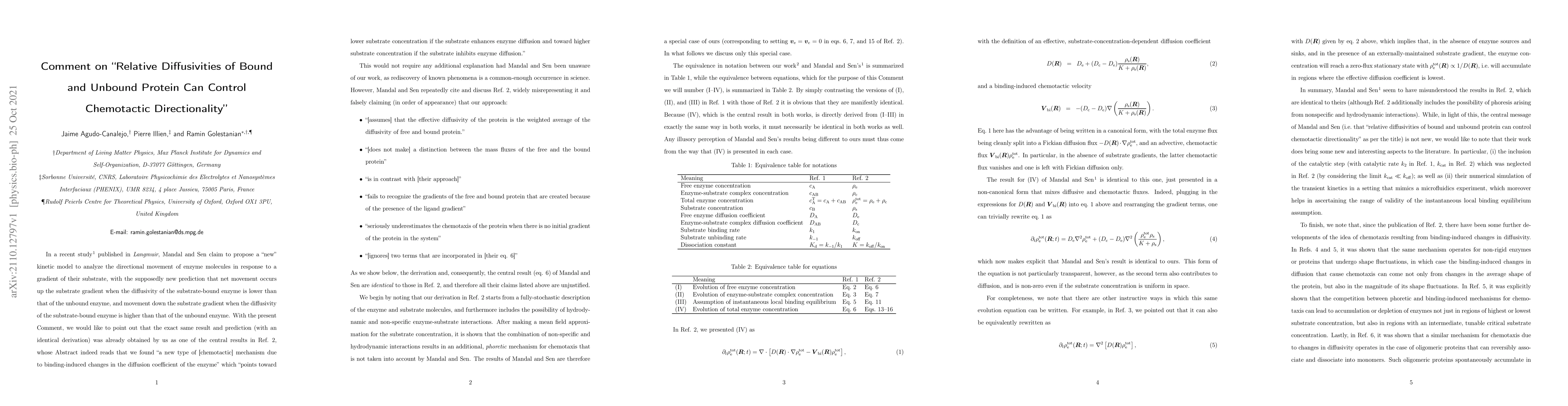Thumbnail for Comment on "Relative Diffusivities of Bound and Unbound Protein Can
  Control Chemotactic Directionality''