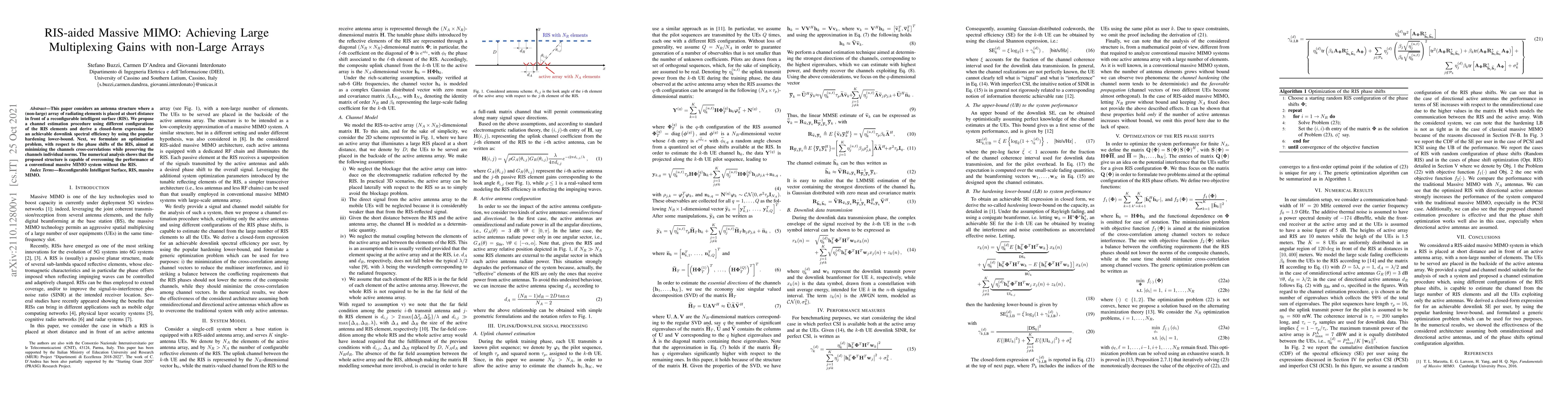 Thumbnail for RIS-aided Massive MIMO: Achieving Large Multiplexing Gains with
  non-Large Arrays