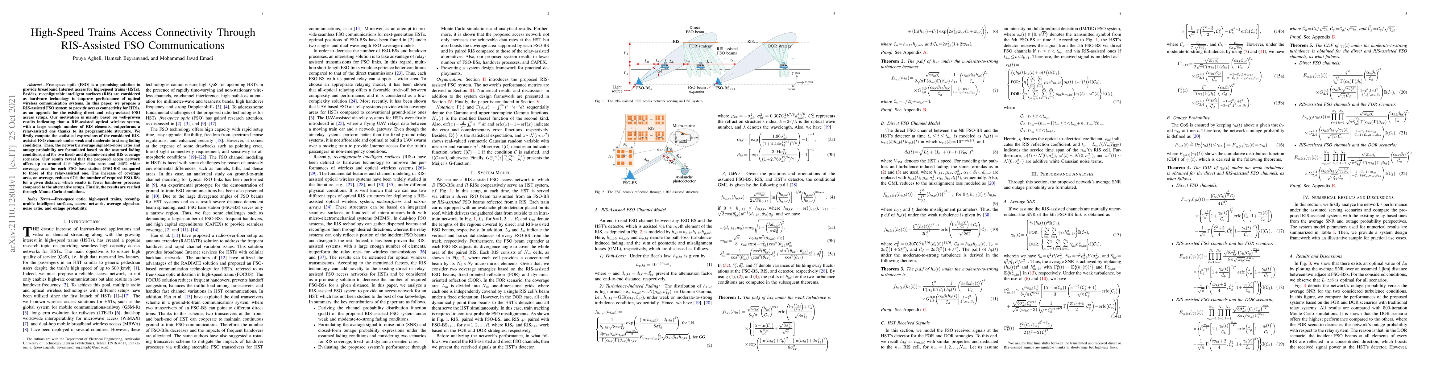 Thumbnail for High-Speed Trains Access Connectivity Through RIS-Assisted FSO
  Communications