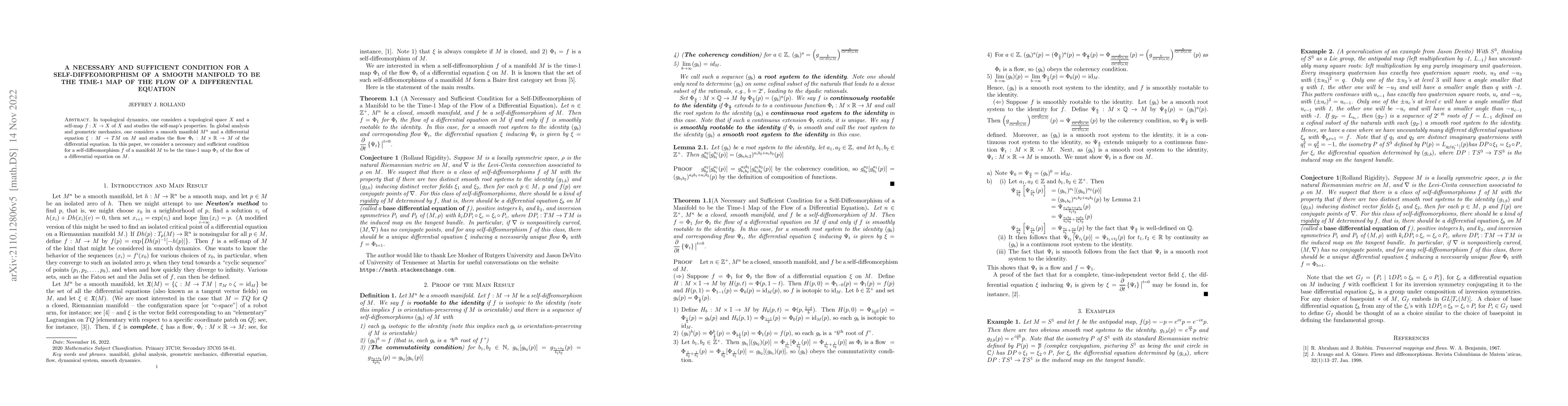 Thumbnail for A Necessary and Sufficient Condition for a Self-Diffeomorphism of a
  Smooth Manifold to be the Time-1 Map of the Flow of a Differential Equation