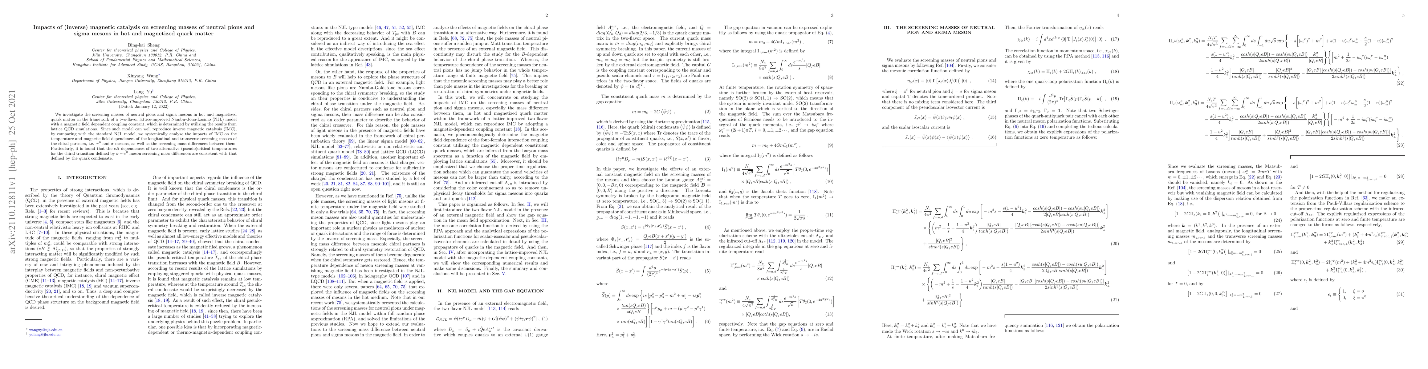 Thumbnail for Impacts of (inverse) magnetic catalysis on screening masses of neutral
  pions and sigma mesons in hot and magnetized quark matter